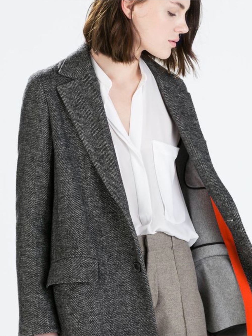 Zara Basic Open Front Charcoal Gray Wool-Blend Pea Coat